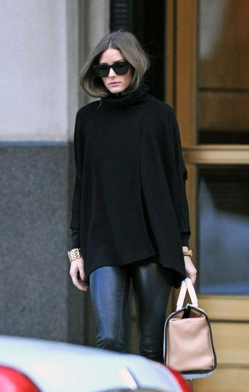 Olivia Palermo sports new haircut and wears leather pants in Brooklyn, New York