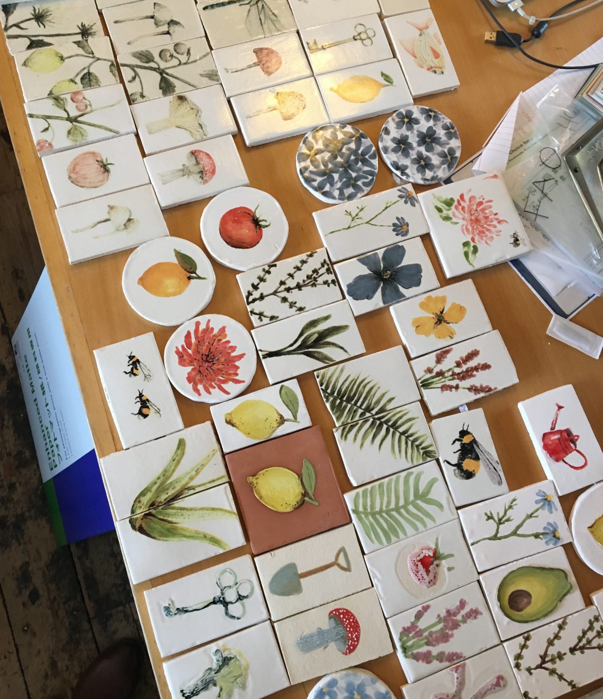 A whole bunch of tester tiles. It's fun to look back at what worked and what went completely crazy in the kiln.