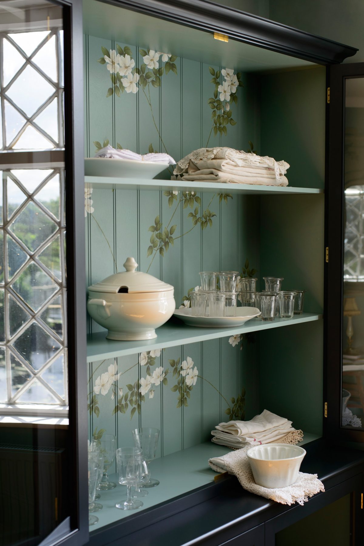 This Printer's Black Curiosity Cupboard has been adorned with our 'Rambling Wild Roses' design.