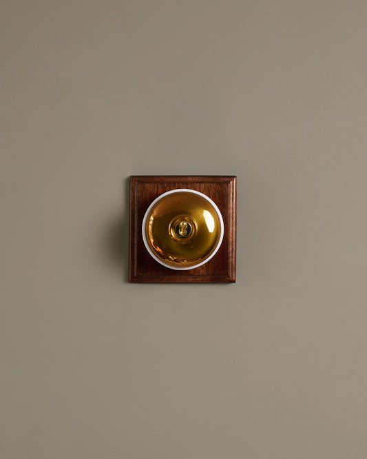The Dolly Toggle Switch (1 Gang & Mahogany Finish Pattress) - Heirloom Brass with White Base.