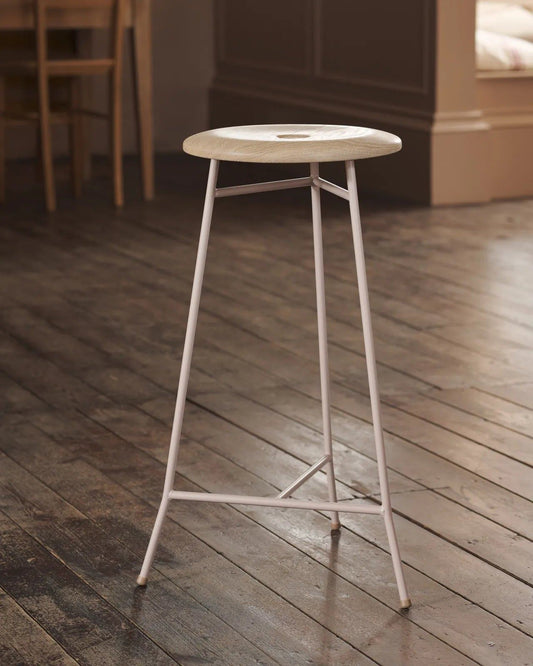 The Creedy Stool - Limed Oak with Plasterer's Pink Frame