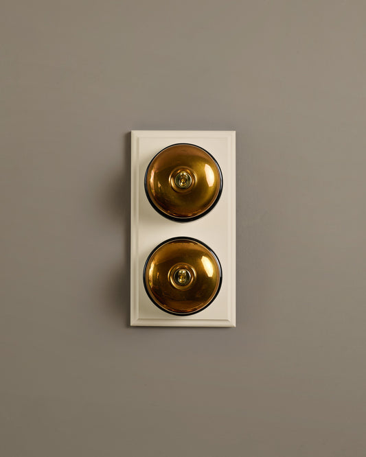 The Dolly Toggle Switch (2 Gang & Primed Maple Pattress) - Heirloom Brass with Black Base.