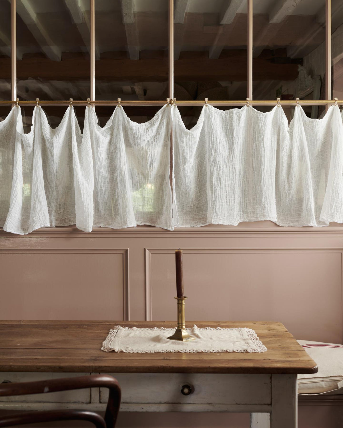 Aged Brass Café Curtain Rail - 1000mm rail with 3 brackets & 12 clips TEST