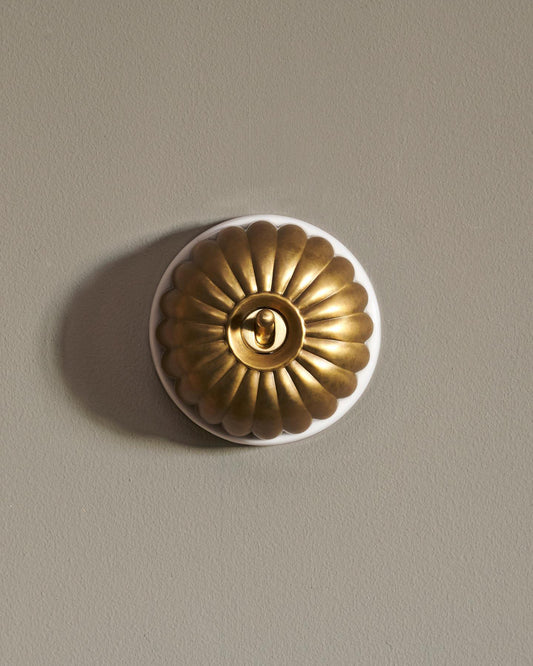 The Jelly Toggle Switch - Aged Brass, White Base, Single Way Retract