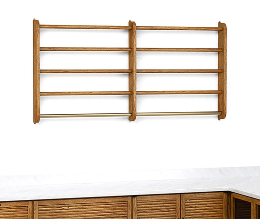 Brass & Oak Wall Hanging Rack