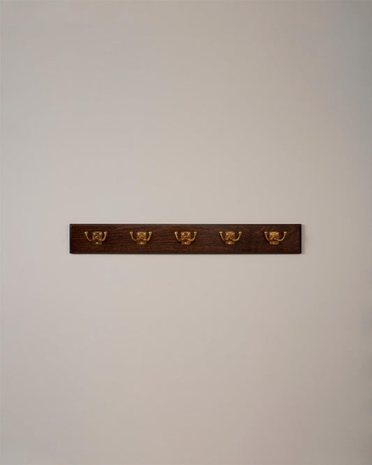 The Twin Edwardian Hook Rack - 5 Hooks, Mahogany Finish