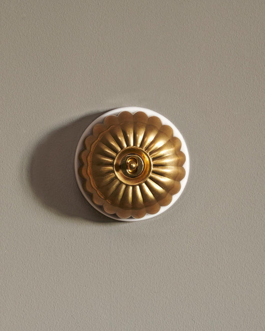 The Jelly Toggle Switch - Heirloom Brass, White Base, Retract to Centre