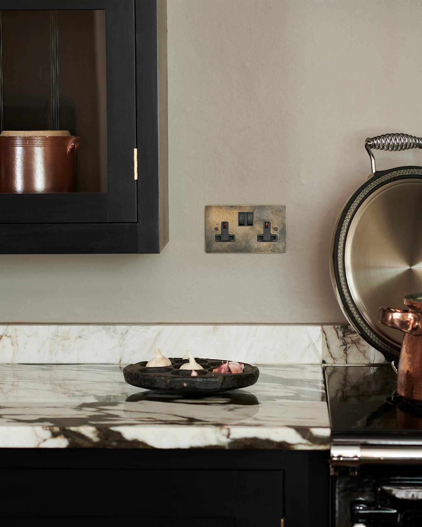 Oxidised Brass Classic 13A Plug Socket - Twin with USB A/C