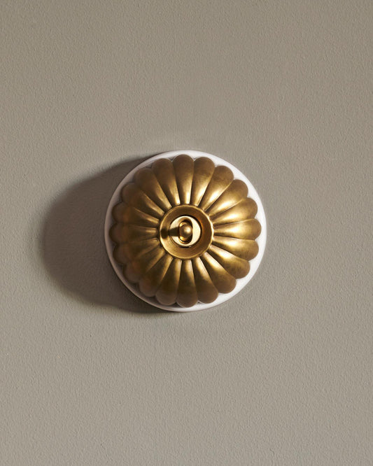 The Jelly Toggle Switch - Aged Brass, White Base, Retract to Centre