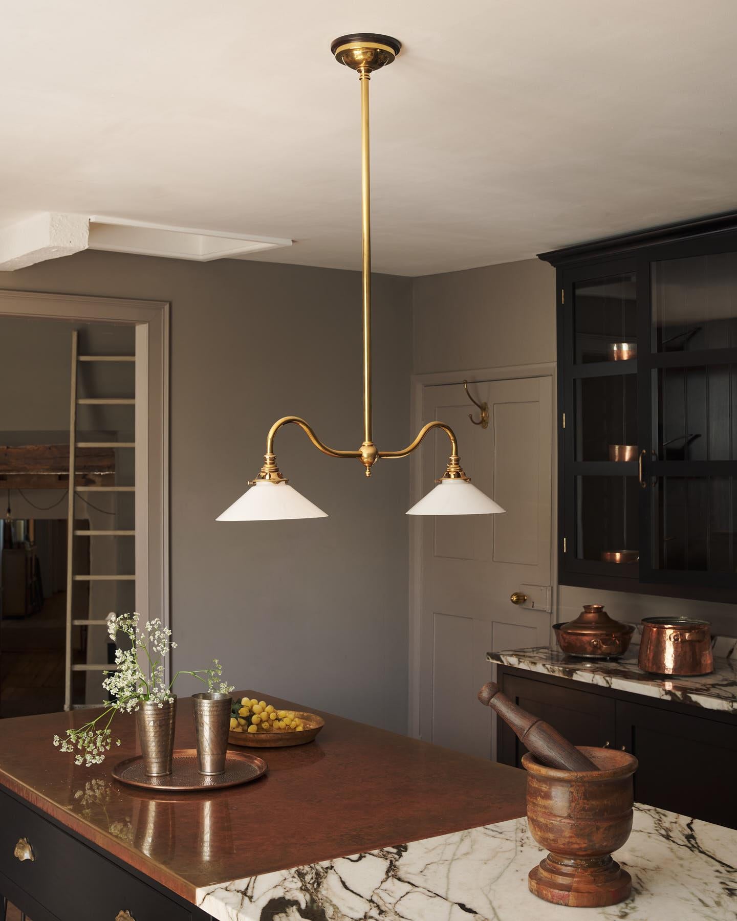 The Petite Heirloom Gaselier Light with Milk Glass Shades - Short