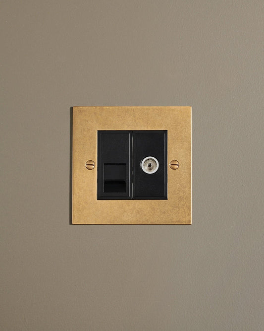 Aged Brass Classic TV & Telecom Outlet - 2 Gang