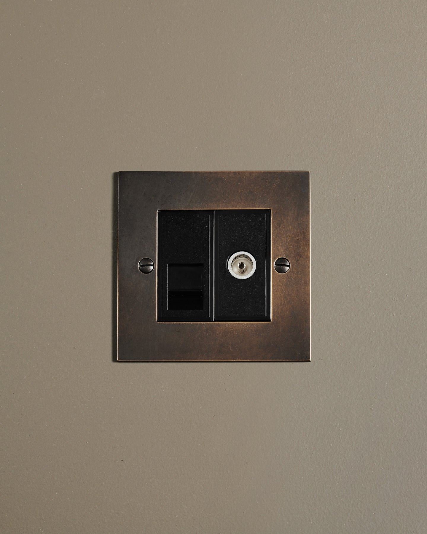 Oxidised Brass Classic TV & Telecom Outlet - 2 Gang