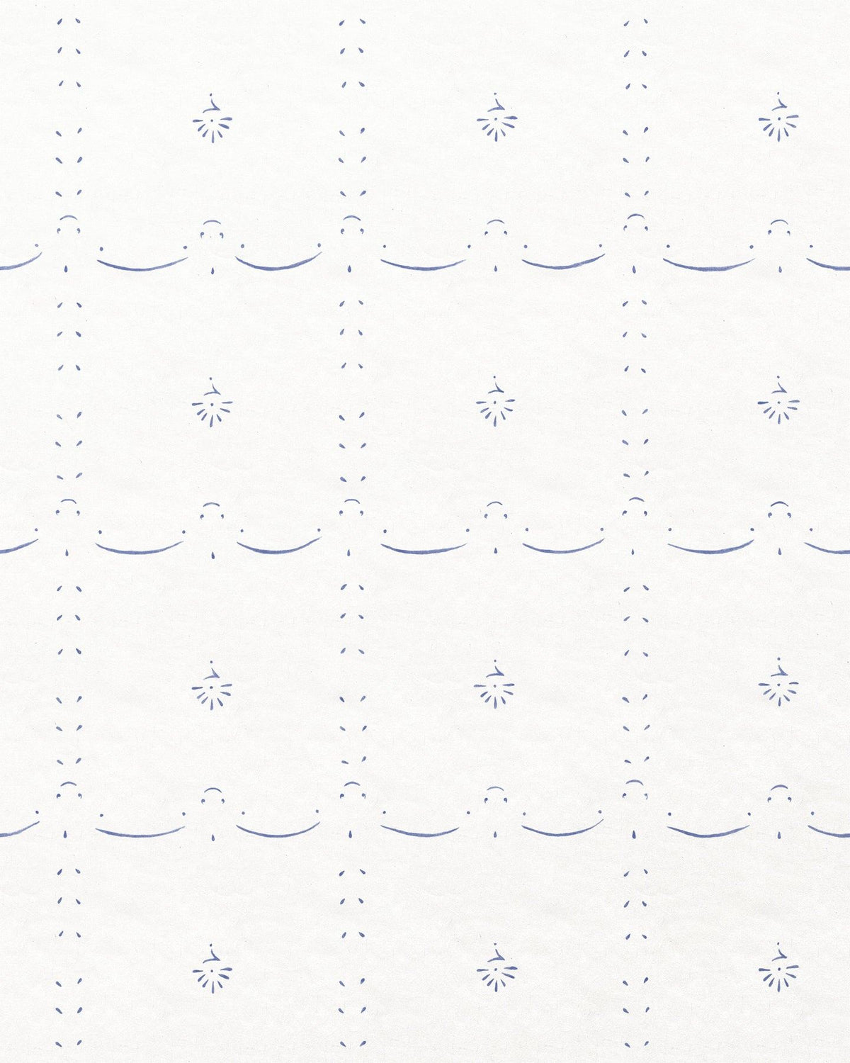 An off-white wallpaper with a delicate hand-painted pattern in a blue colour.|Grand Ditsy Delft in Blue TEST