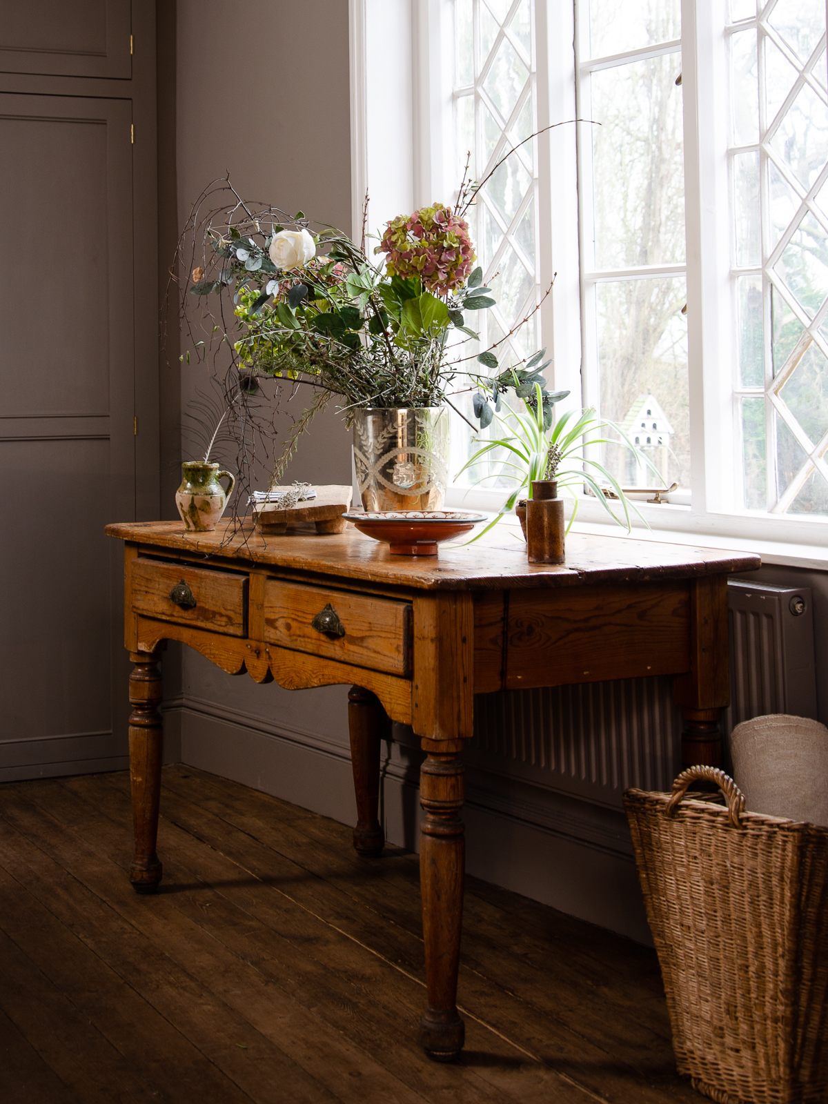 Pine Table with Two Drawers