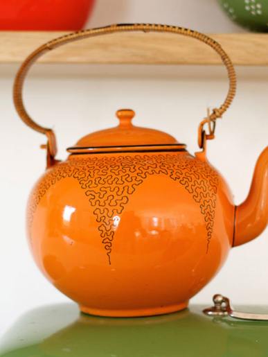 Vintage Dutch Enamelware Orange Teapot