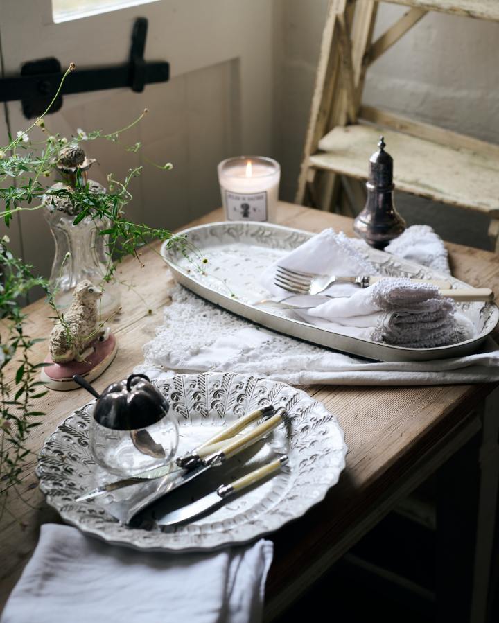 Antique White Round Platter