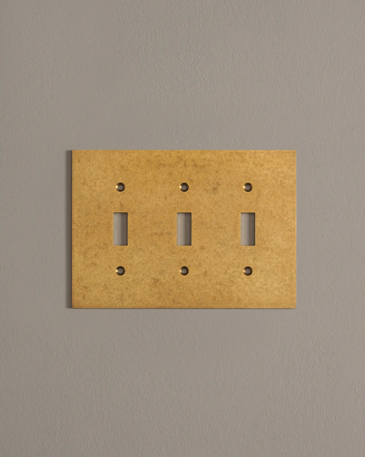 a front on shot of the toggle switch cover plate in aged brass.