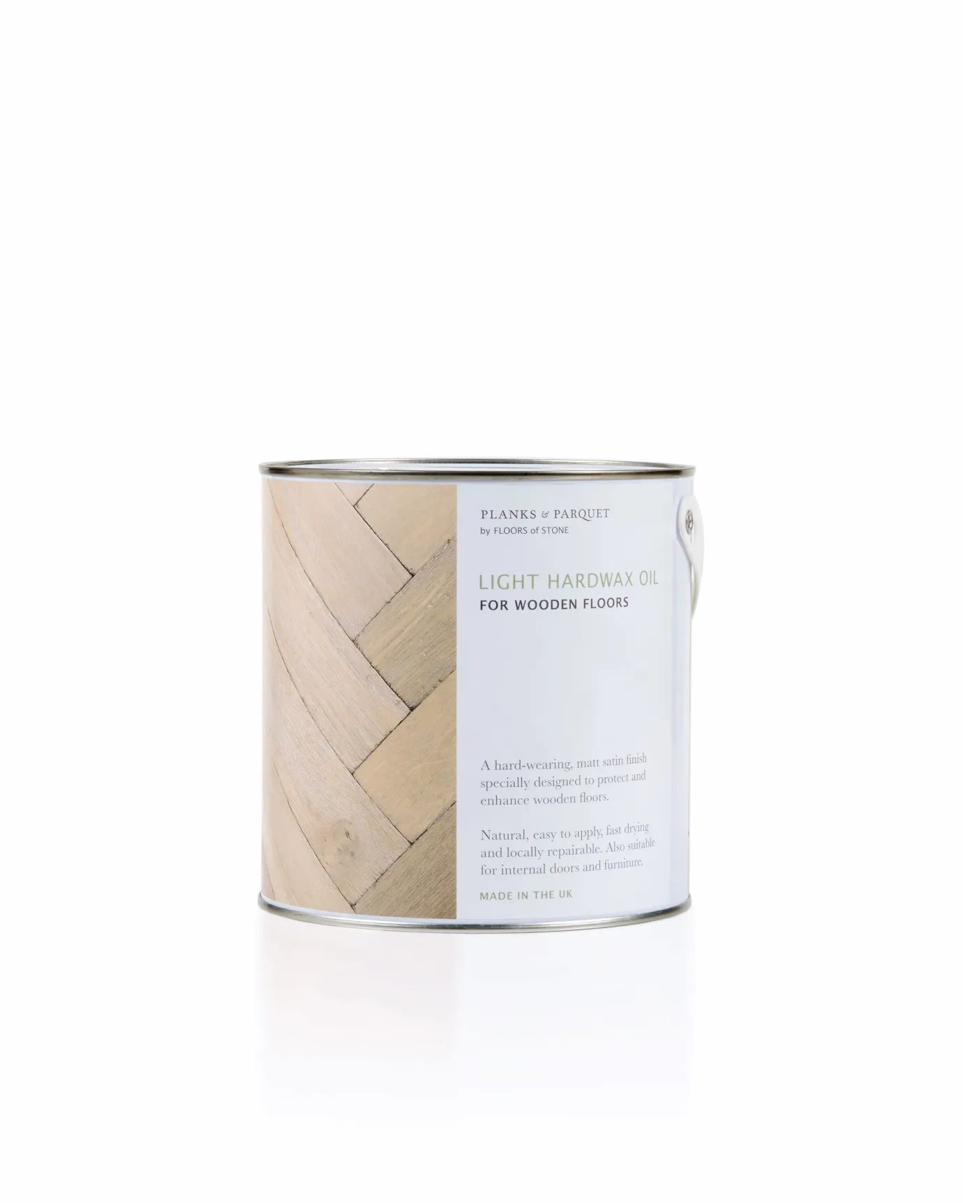 A cut-out image of a can of Hardwax Oil in shade 'light' for wood floors by Floors of Stone.