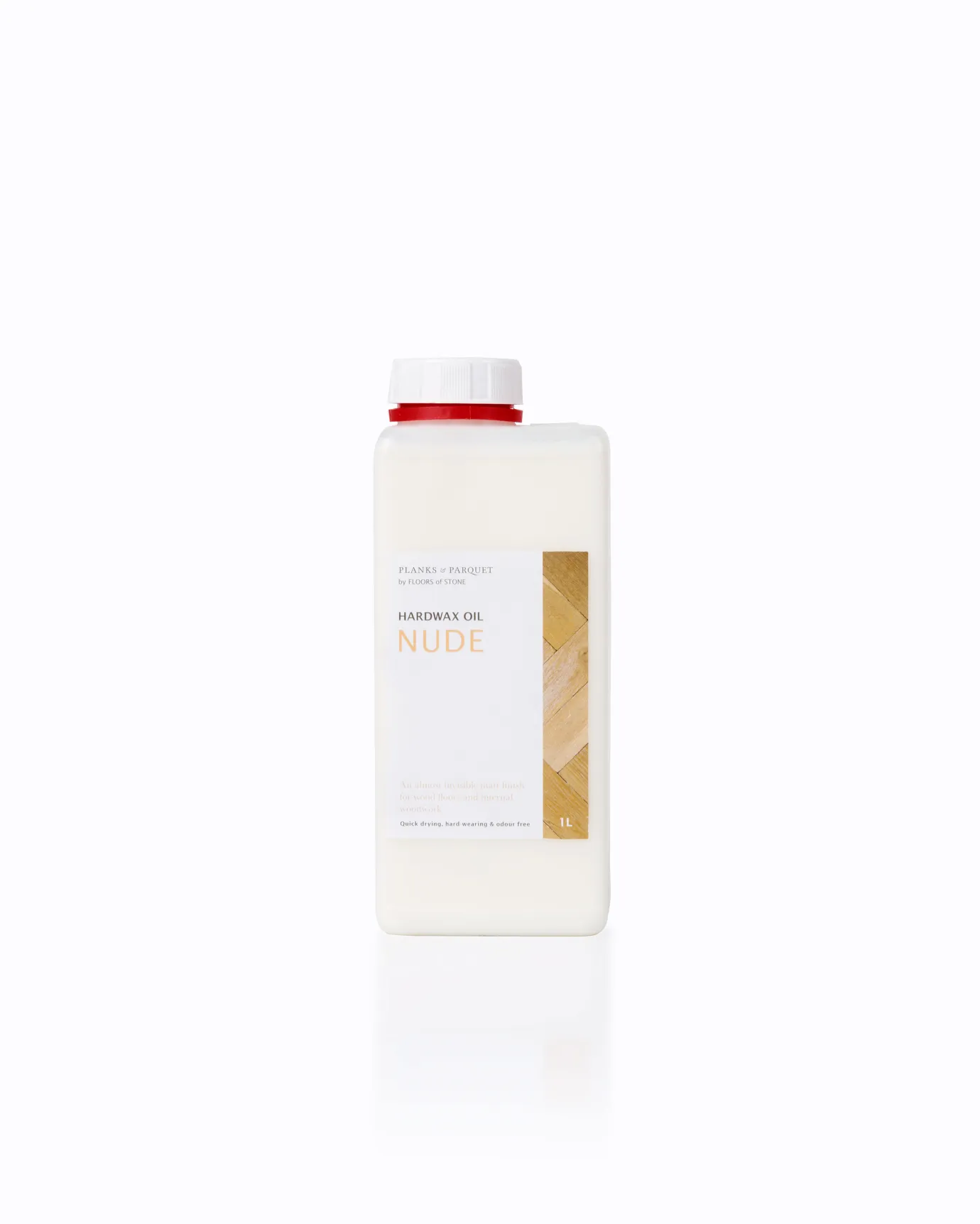 A cut-out image of a bottle of Hardwax Oil in shade 'nude' for wood floors by Floors of Stone.